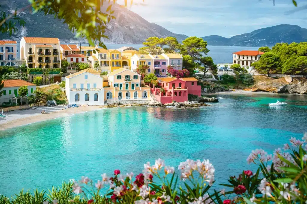 The port of Fiscardo, Kefalonia with their colorfull houses