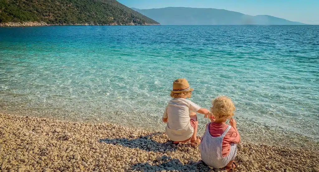 Antisamos beach with kids Kefalonia